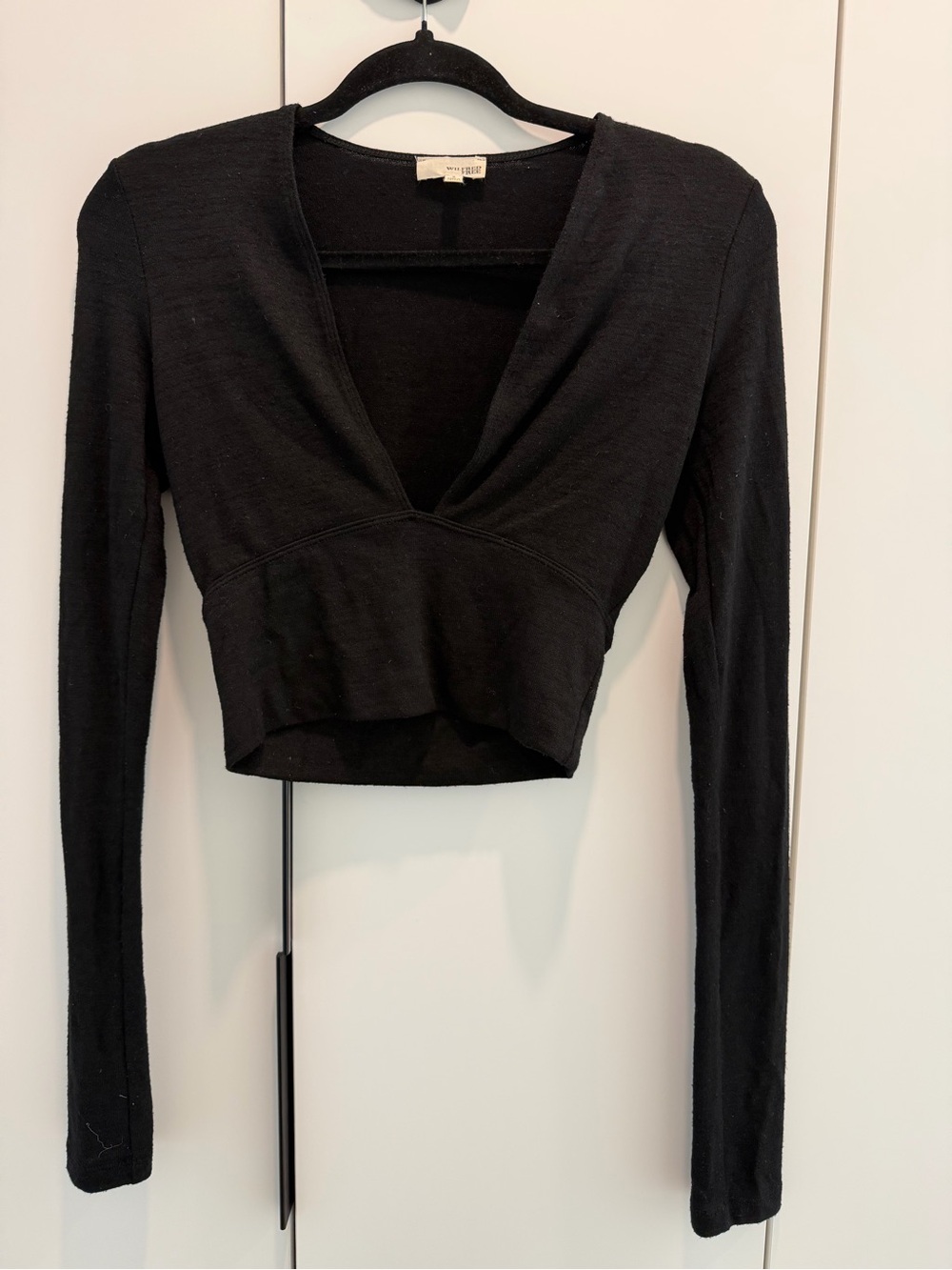 Aritzia Black Long-Sleeve Deep V Crop Top